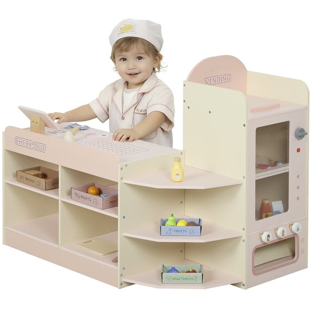 Qaba Kids Grocery Store Playset, Pretend Play Store with Cash Register