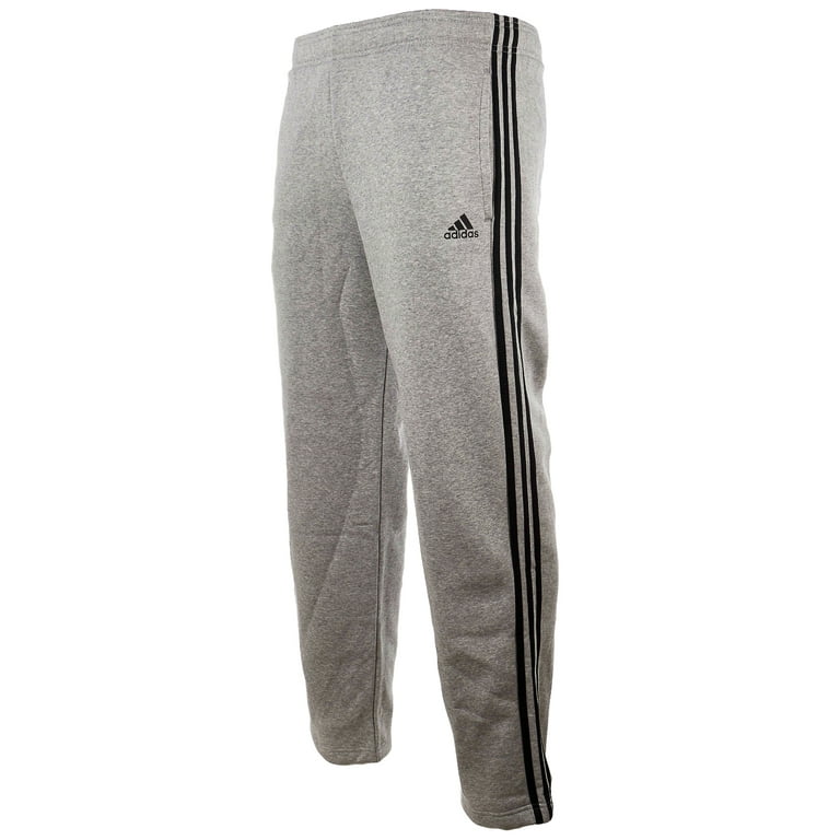 Adidas Essentials 3 Stripe Regular Fit Fleece Pants - Medium Grey Heather/Black  - Mens - M