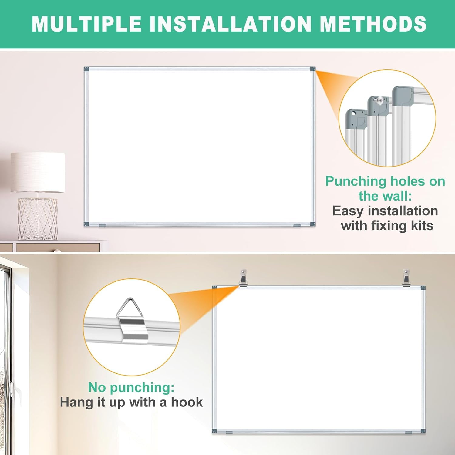 3' x 2' Magnetic Whiteboard Large Dry Erase White Board 36x24 Aluminum Presentation Whiteboard with Long Pen Tray 6 Markers 2 Erasers 12 Magnets