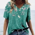 thumbnail image 1 of CNKOO Hauts pour Femmes Mode Décontractée Imprimé Col en V Manches Courtes T-shirt Imprimé Bleu L, 1 of 5