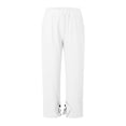 thumbnail image 4 of Ladies Pants Casual Linen Cropped Pants Elastic Waist Drawstring With Pockets Solid Color Buttons Woman Pants White XL, 4 of 4