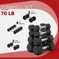 thumbnail image 3 of FlexWave Rubber Encased Hex Dumbbell Set – 70LB/80LB/90LB/110LB/120LB/130LB/140LB/160LB Total Weight, Black, Solid Cast Iron with Non-Slip Grip for Strength Training and Home Gym, 3 of 6