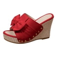 thumbnail image 5 of Rokmnt Womens Bow Wedges Dress Sandals 2026 Fashion Leopard Bride Wedding Bowknot Platform Chunky Heeled Slip on Pumps Casual High Heels Summer Shoes Red Size 8, 5 of 6