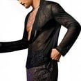 thumbnail image 4 of pstuiky Camisas para hombre de manga larga, Camisa de malla transparente para hombre, cuello en V, botones, tipo cárdigan salir tops xxl, 4 of 7
