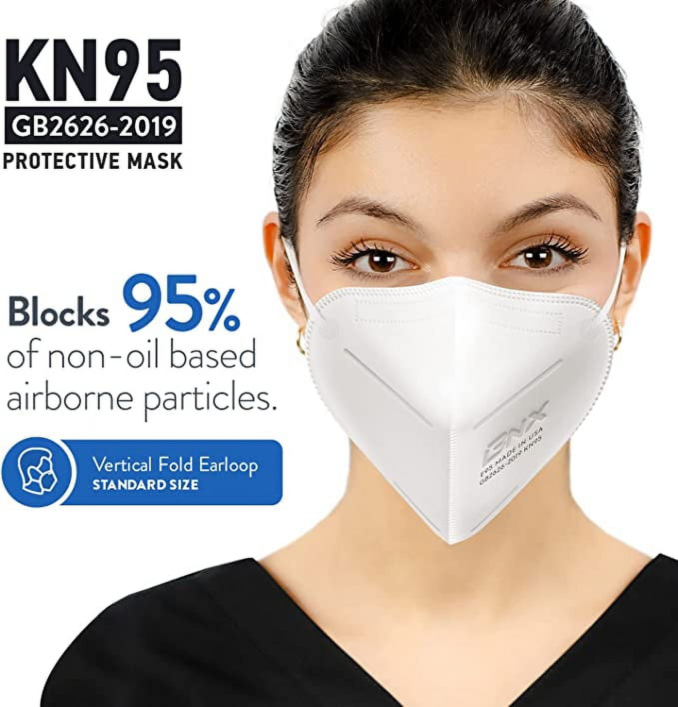 BNX KN95 White Face Masks (50-Pack), (Earloop) (Model: E95)