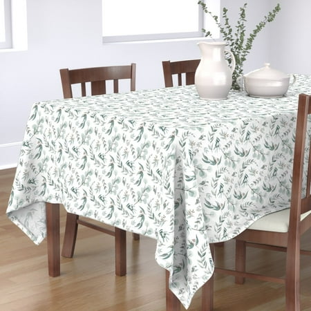 

Cotton Sateen Tablecloth 70 x 90 - Australian Eucalyptus Leaves Botanical Flora Rustic Farmhouse White Green Watercolor Greenery Print Custom Table Linens by Spoonflower