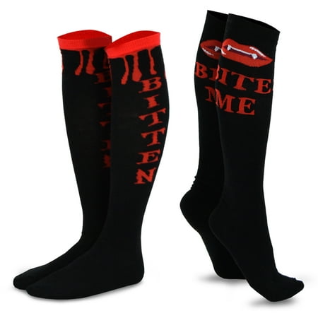 TeeHee Novelty Cotton Knee High Fun Socks 2-Pack for Junior and Women (Scarry Vampire)