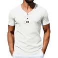 thumbnail image 2 of Men's Short Sleeve Henley T-Shirts Ribbed V Neck Slim Fit Stretchy Casual Summer Fashion Textured Button Down Pullover Tops, 2 of 9
