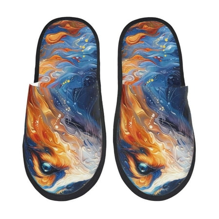 Balery Galactic Dog Swirls Art Slient Indoor Furry Fleece Comfort House Shoes Soft Non-Slip Home Shoes Cotton slippers House Slippers-- Medium