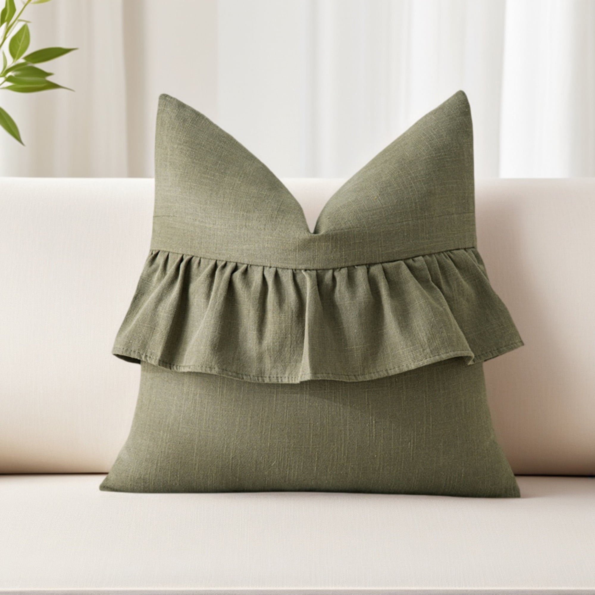 Unique Bargains Solid Boho Throw Pillow Covers with Ruffles Set of 1 Green 18" x 18"