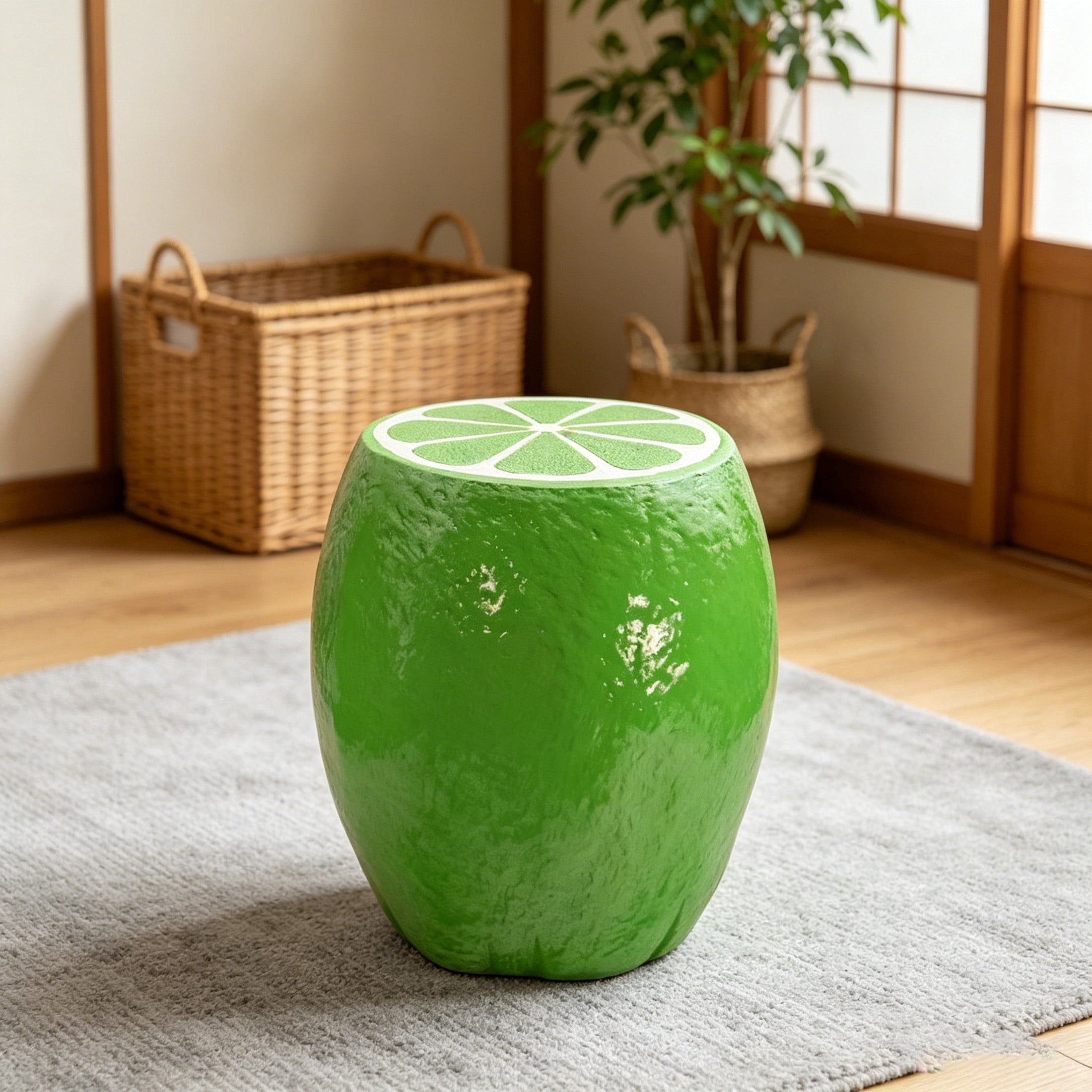 Noble House Lime Fruit Stool, Cute Fairy Decorative Statue, Outdoor Creative Figurine Seat for Patio, Garden, Green