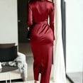 thumbnail image 7 of Htigea Satin Dress for Women Long Sleeve V-Neck Midi Dresses Solid Color Formal Evening Gown Elegant Party Prom Dresses Red XXL, 7 of 7