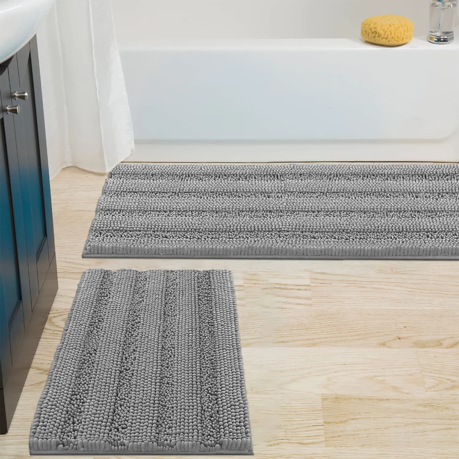 Zebrux Non Slip Thick Shaggy Chenille Bathroom Rugs, Bath Mats for