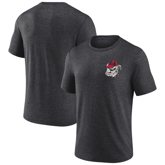 Men's Charcoal Georgia Bulldogs Left Distressed Logo Tri-Blend T-Shirt