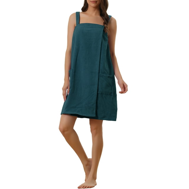 INSPIRE CHIC Women's Terry Wrap Bathrobe Spa Robe for Gym Pool Shower Bath Towel Robe Shower Dress L Green