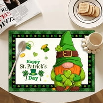 Outoloxit St. Patrick‘s Day Placemats Set of 6 - Printed Leprechaun Shamrock Design， Waterproof Heat Insulation Table Mats for Kitchen Dining， Easy Clean Holiday Decor