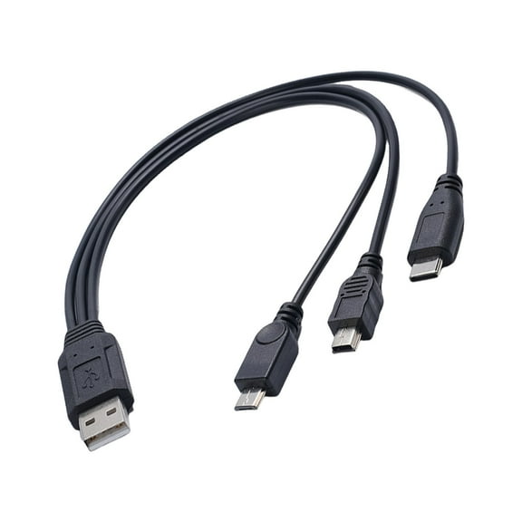 3 in 1 Type C Tiny USB Mini 5P Fast Charging Cord Fast Charging USB Splitter Cable 30cm for Phones Tablets Cameras
