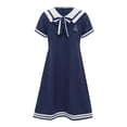 thumbnail image 3 of Zaldita Kids Girls Nautical Dress Sailor Collar Short Sleeve Summer A-Line School Uniform Dress Size 4-16 Years Navy Blue 120/2, 3 of 7