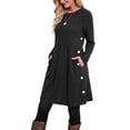 thumbnail image 2 of Fantaslook Long Sleeve Womens Dresses Crew Neck Buttons Tunic Sweater Dress with Pockets, 2 of 11