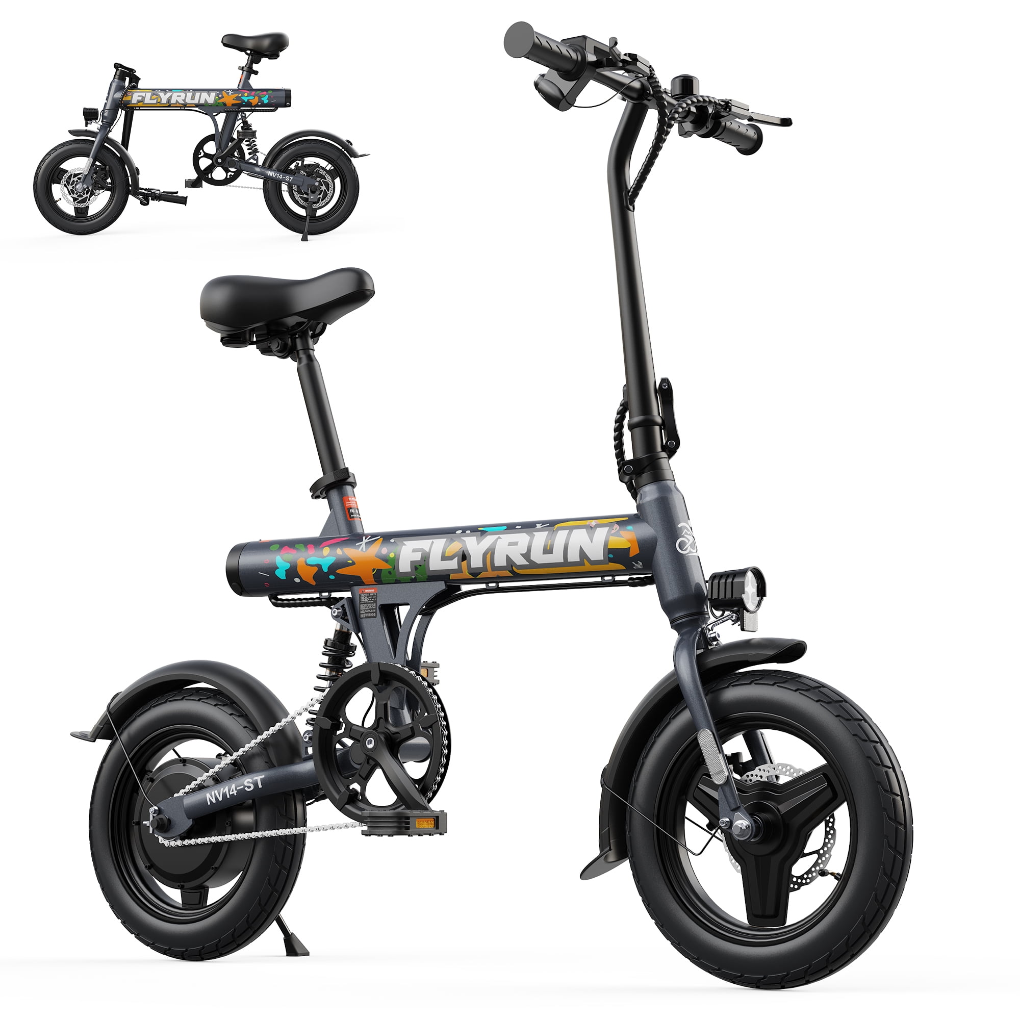FLYRUN Electric Bike, 14" Folding E-bike for Adults, 500W Peak Motor, 36V 280.8Wh Battery, 20MPH City Commuter Ebike, LCD Display, UL2849