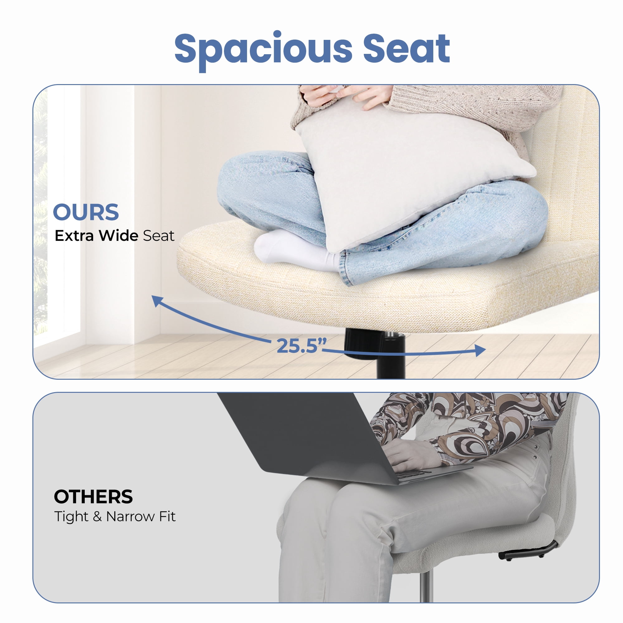 Celtoss Criss Cross Home Office Chair, Armless Swivel Task Computer Chair No Wheels, in Fabric, Vanity Style, Beige