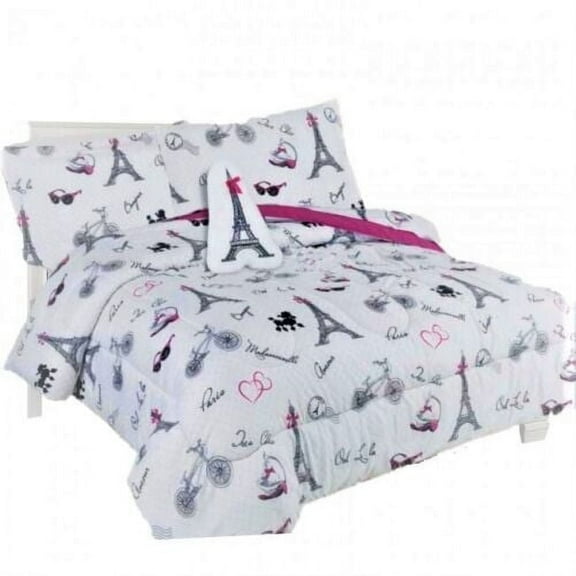 Comforter bed in bag set 6 pieces kids twin size lightweight warm kids bedroom décor character design for boys girls paris eiffel
