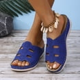 thumbnail image 2 of Womens Orthopedic Sandals Boho Hollow out Open Toe Slides with Arch Support Comfy Slip on Low Wedge Slip on Beach Shoes Casual Slippers Blue Size 9.5, 2 of 7