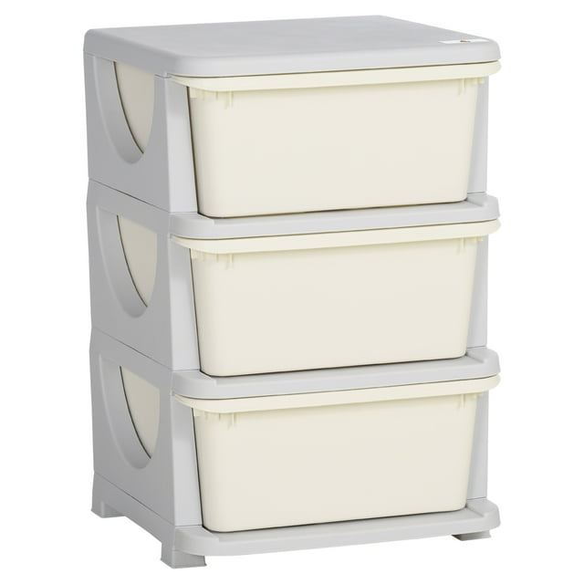 Qaba 3 Tier Kids Toy Organizer with 3 Plastic Storage Bins, Cream White