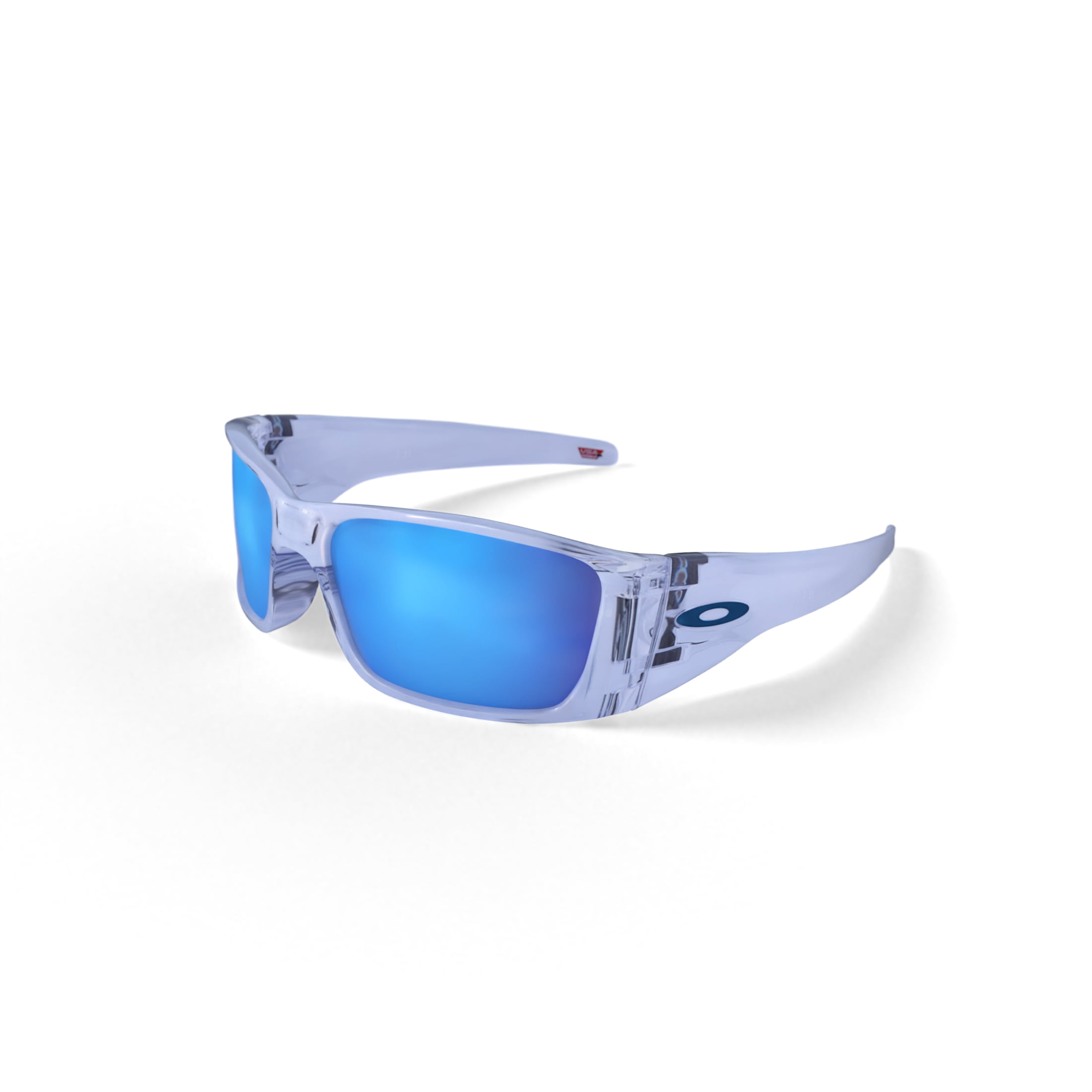 Oakley Heliostat Sunglasses, Wrap Polarized Eyeglasses with Prizm Lenses, Size 61, Clear/Prizm Sapphire Polarized
