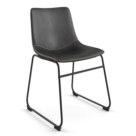 Petra Vegan Leather Side Chairs with Black Legs (Set of 2) Black / Black Legs