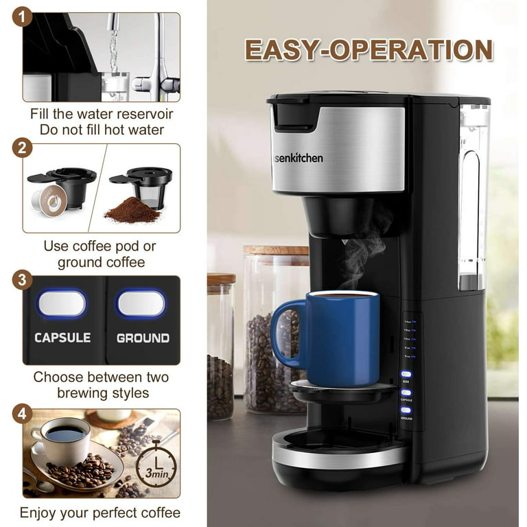  Bonsenkitchen Single Serve Coffee Maker, Coffee Brewer for K  Cup Pod, Fast Brewing Coffee Machine, 6 to 12oz Brew Sizes, Space Saving  Design: Home & Kitchen