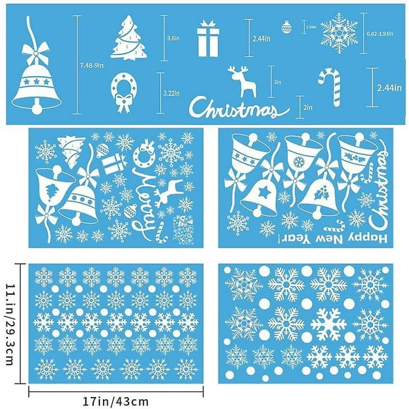 145 Pieces Christmas Window Stickers,4 Sheet Xmas Snowflakes Decals,reusable Christmas Decoration For Window And Shop Display Decoration