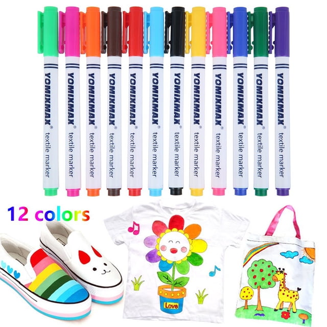 12Pcs Colors Marker Set Permanent Fabric Paint Fine Point Textile Marker Pen for Teens Girls Adults