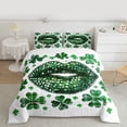 thumbnail image 2 of Feelyou Spring Lucky Shamrock Full Size Comforter Sets, Green Lips Bedding Sets, 3pcs, 2 of 8