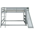 thumbnail image 5 of Euroco Wood Full over Full Bunk Bed with Slide and Ladder, 3-Tier Shelf for Kids Teens Bedroom, Gray, 5 of 15