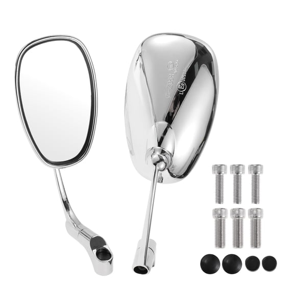 Unique Bargains M8/M10 Motorcycle Rear View Mirrors Bar End Side Mirrors Mount Adjustable Chrome Silver Tone Aluminum Alloy Oval Shape