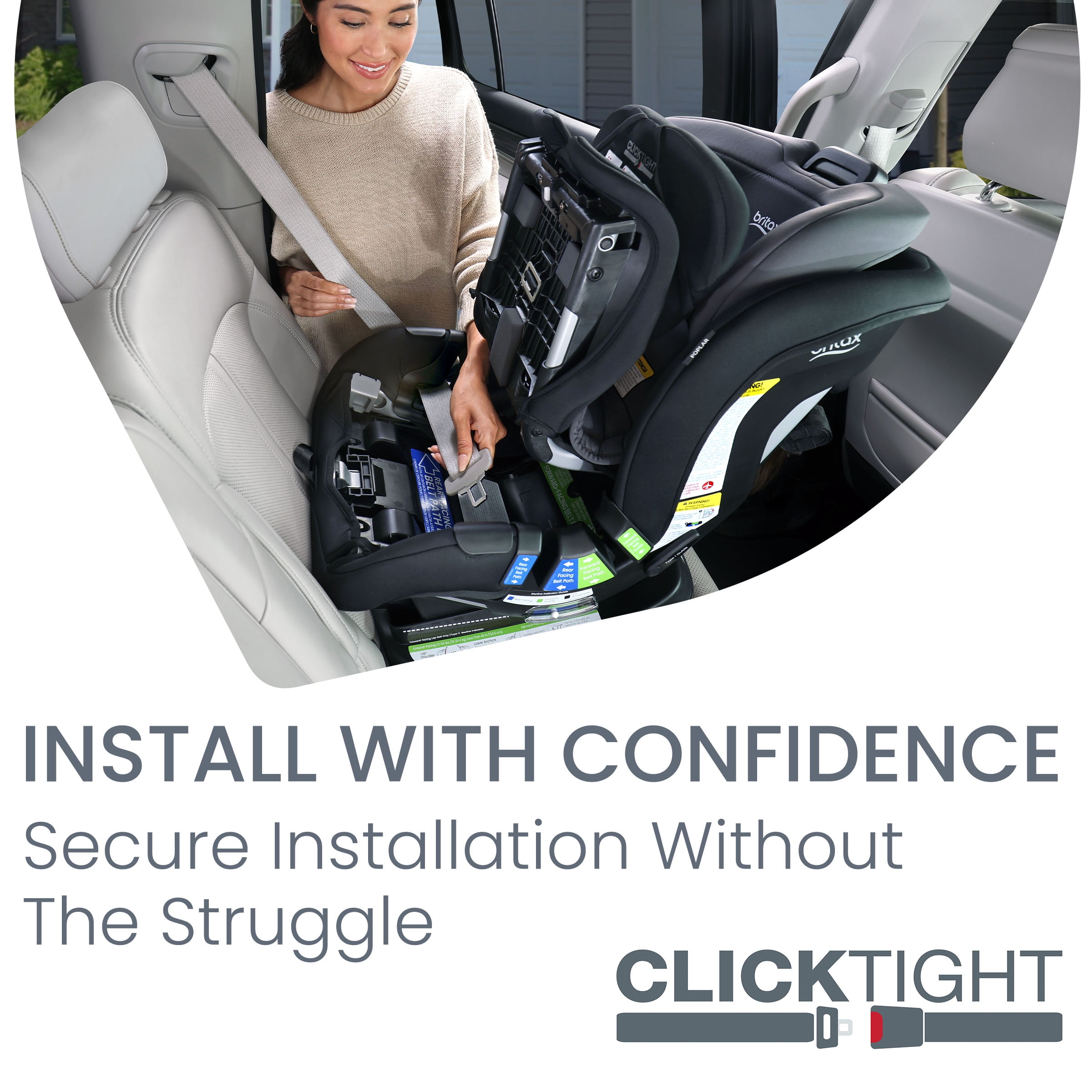 Britax Poplar Convertible Car Seat, 2-in-1 Car Seat with Slim 17-Inch Design, ClickTight Technology, Stone Onyx