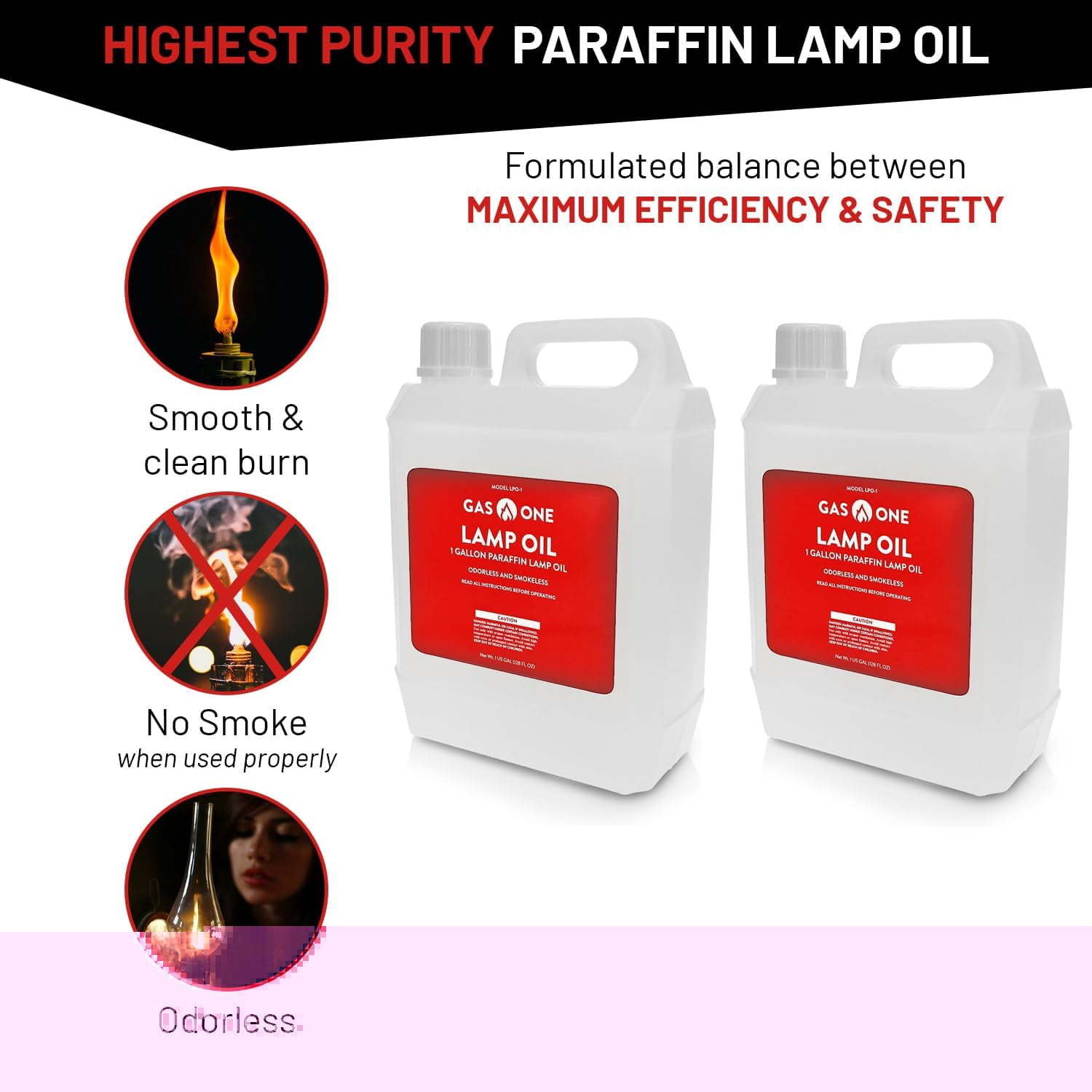 Gas One 2 Pack Liquid Paraffin Lamp Oil Fuel – 1 Gallon Clear Oil Lamp – Multifunctional Lamp Oil Smokeless Odorless Indoor Ideal for Lamps, Lanterns, Tiki Torch – Superior Seal and Safe Packaging