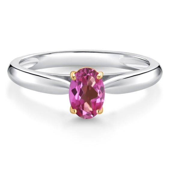 Gem Stone King 0.50 Ct Oval Pink Mystic Topaz 925 Silver and 10K Yellow Gold Solitaire Engagement Ring (Size 7)
