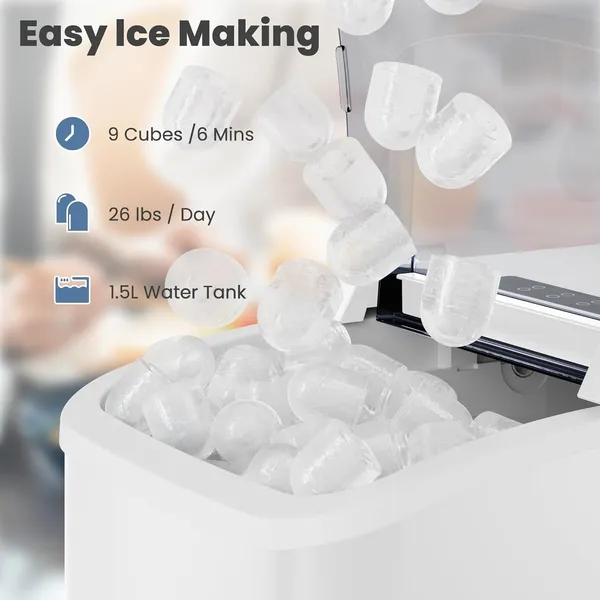 ZHICHUN Portable Countertop Ice Maker 26lbs/24H 6-Min Fast Ice Machine Self-Cleaning Quiet Design