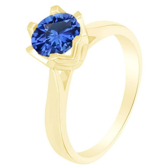 AFFY Round Cut Simulated Blue Sapphire 14k Yellow Gold Over Sterling Silver Solitaire Ring 1 Cttw-6.5