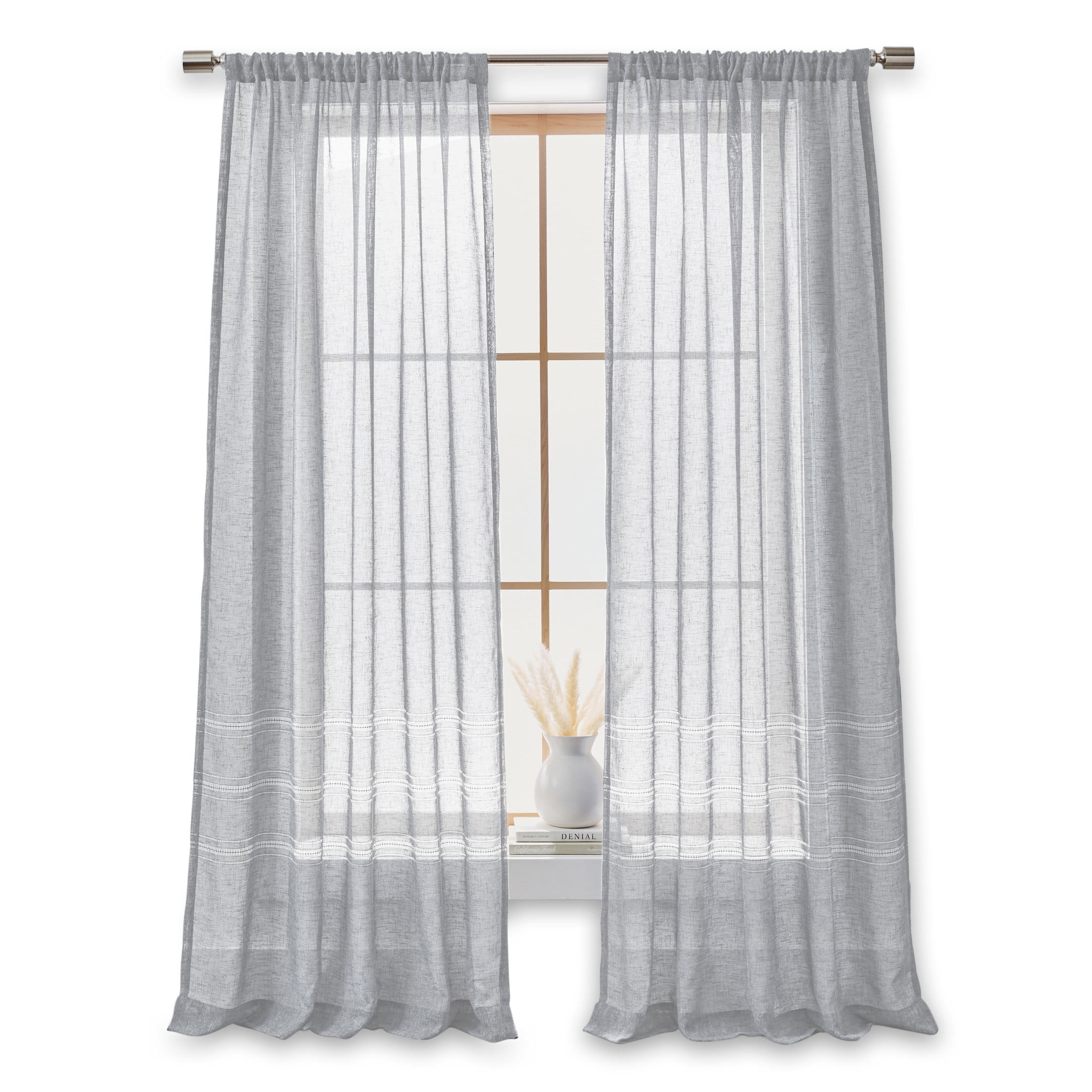 Better Homes & Gardens Specialty Stitch Single Curtain Panel, Soft Silver, 50" W x 108" L