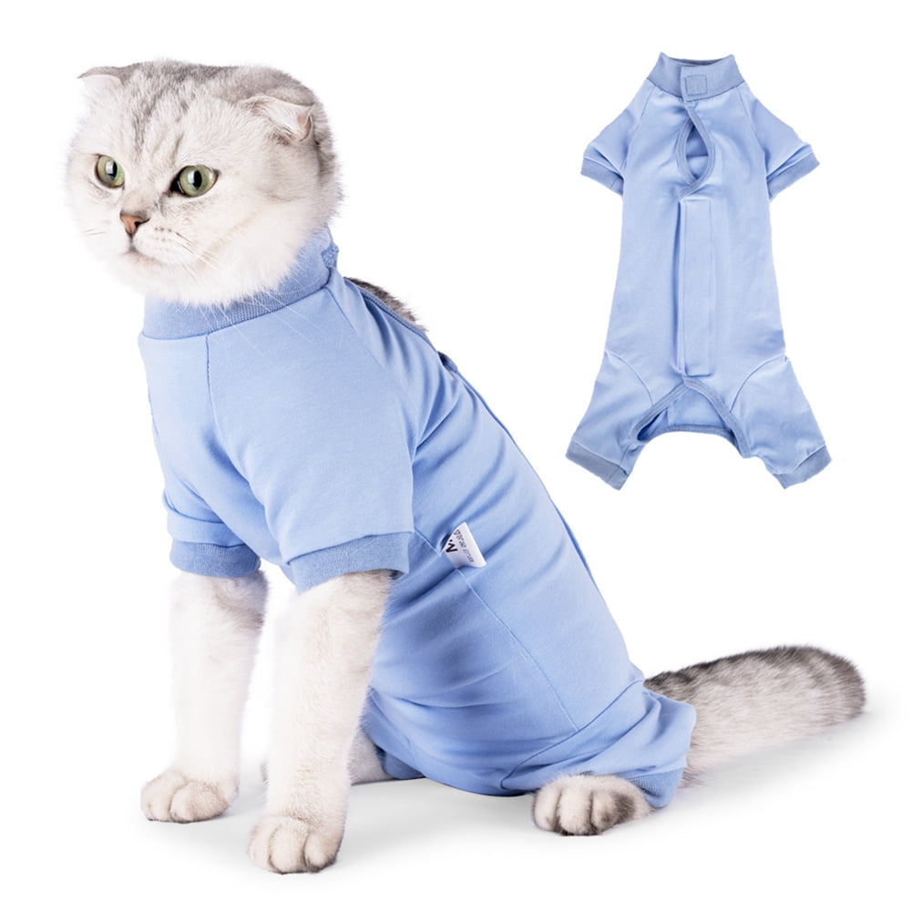 Lianzimau Cat Surgery Recovery Suit for Surgical Abdominal Wounds Home Indoor Pet Clothing E-Collar Alternative for Cats After Sterilization Pajama Suit 