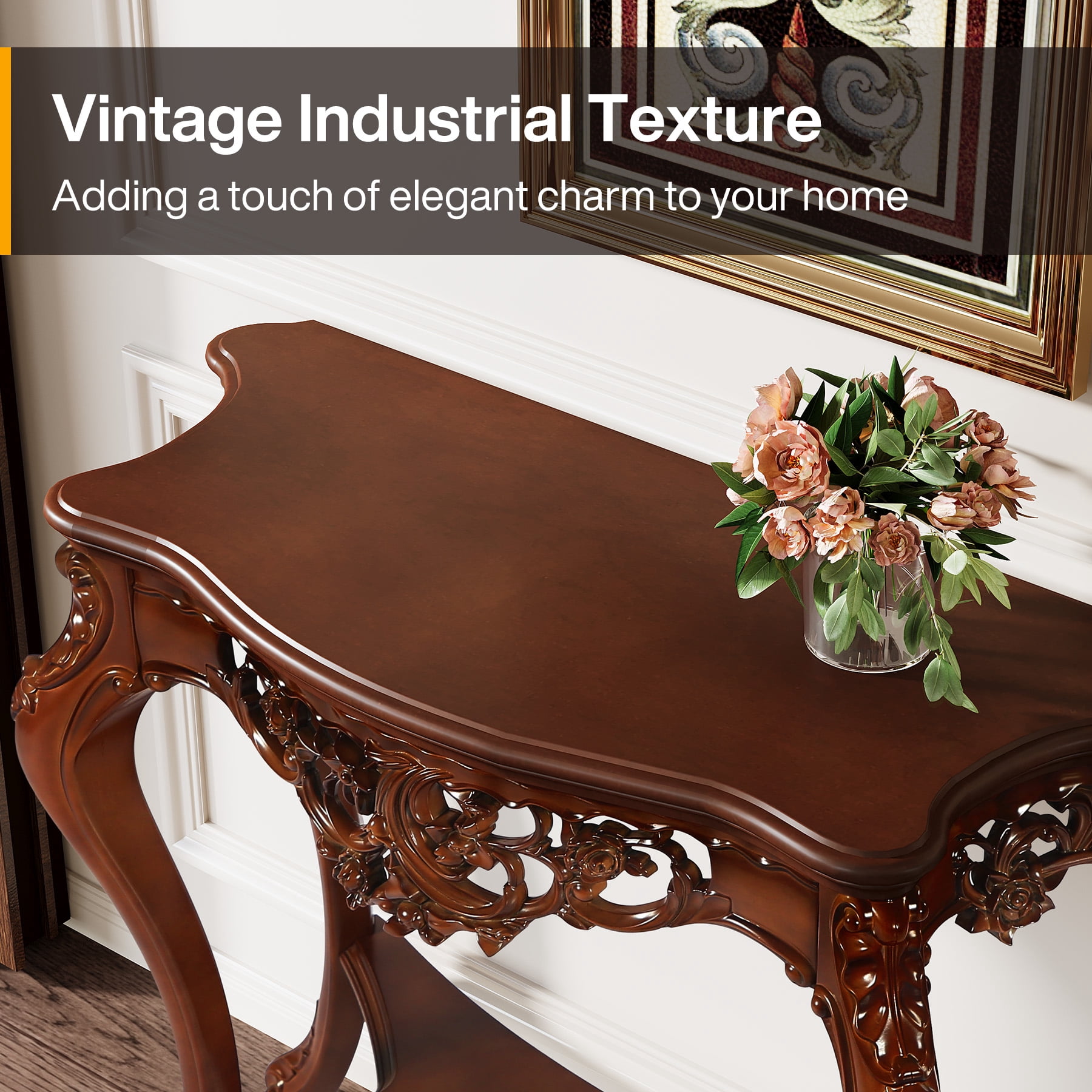 Tribesigns Vintage Carved Console Table , 38 inch Decorative Sofa Entryway Tables with Hollow Floral Apron and Cabriole Legs for Living Room, Hallway