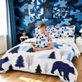 thumbnail image 3 of Manfei Forest Bear Twin Bedding, Waterclor Rustic Animal Bedding Comforter Set, White Navy, Polkadot Reversible, 7 Pieces, 3 of 5