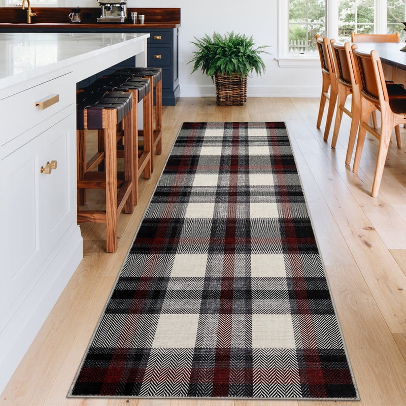 2'x6' Modern Washable Runner Rug Tartan Ultra Soft Rug for Bedroom Farmhouse Non Slip Throw Rugs for Hallways Kitchen Laundry Bathroom