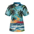 thumbnail image 4 of Huresd Womens Tops Palm Tree Print Hawaiian Shirt Collar Blouses & Button-down Shirts Short Sleeve Summer Tops for Women 2024 Blue M, 4 of 5