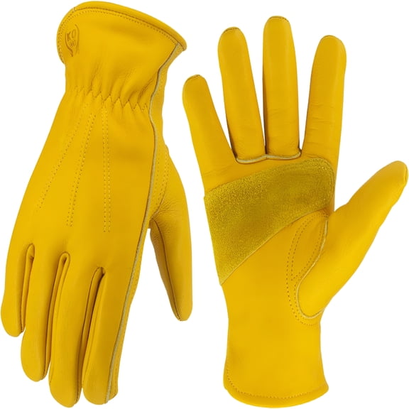 ACDANC Leather Work Gloves for Men&Women,Reinforced Durable Gardening Gloves,Cowhide Work Gloves,Puncture&Cut Resistant