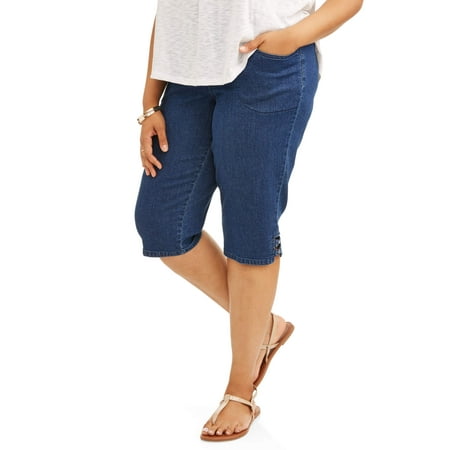 Terra & Sky - Women’s Plus-Size Pull On Capri with Lattice Hem Detail ...