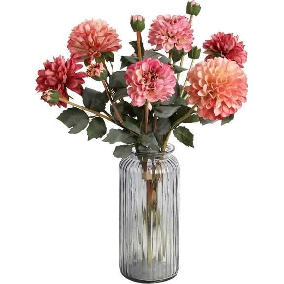 Pink Dahlia Artificial Flowers Bouquets of 9.7" Dahlia Silk Flowers for Home Tables Wedding Bouquets Centerpieces Bridal Shower Party Decorations (Pink)
